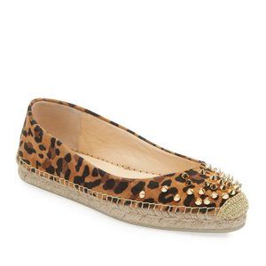 Christian Louboutin ALIOCHETTE Spiked Studded Leopard Flat Espadrille Shoes